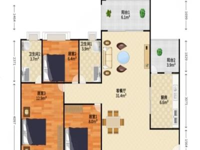 世茂福晟香山天地小区3室2厅2卫户型图1