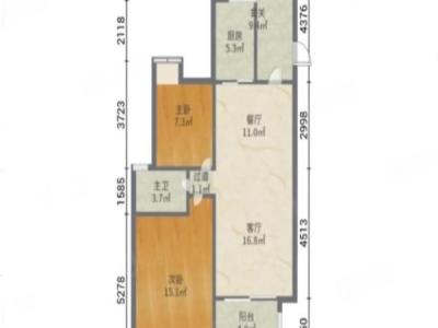 时代山湖海小区2室2厅1卫户型图2