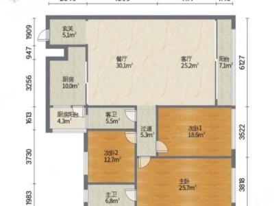 府又祥兴苑小区3室2厅2卫户型图1