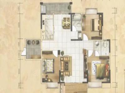 鸿升世纪东方城小区3室2厅2卫户型图2