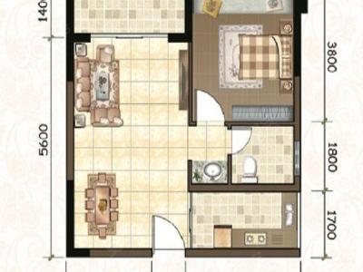 中海日辉台小区1室1厅1卫户型图1
