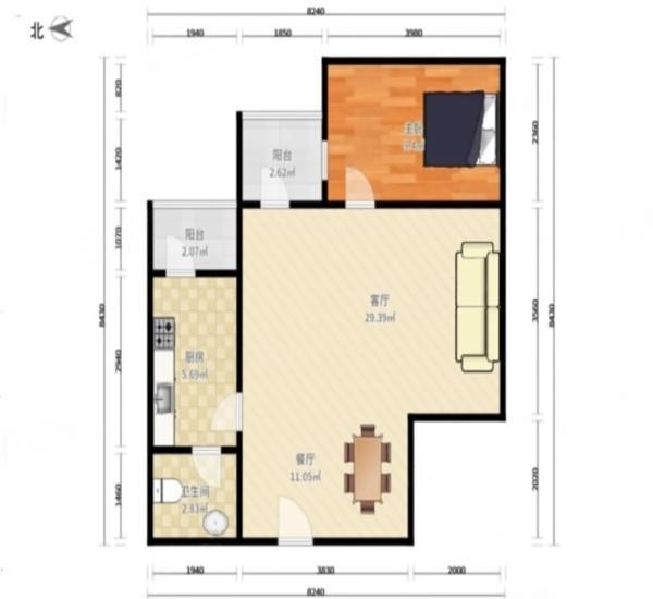 加和领御名苑小区1室1厅1卫户型图2