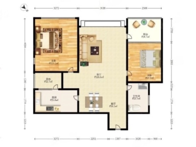 万科金色领域一期小区2室2厅1卫户型图1