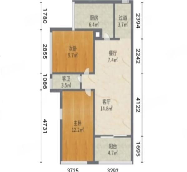 海尚绿洲小区2室1厅1卫户型图4