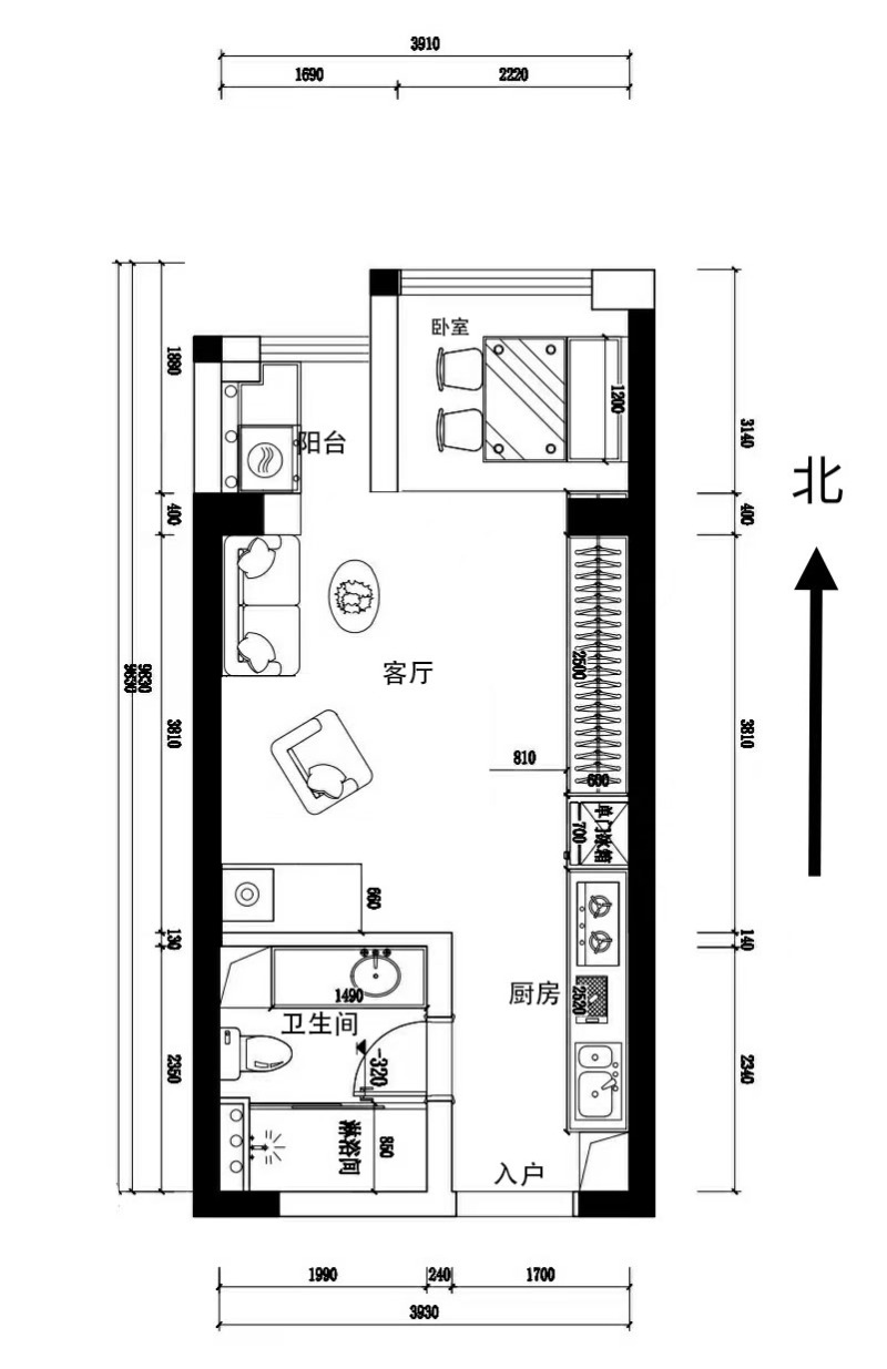 华发中央公园小区1室1厅1卫户型图3