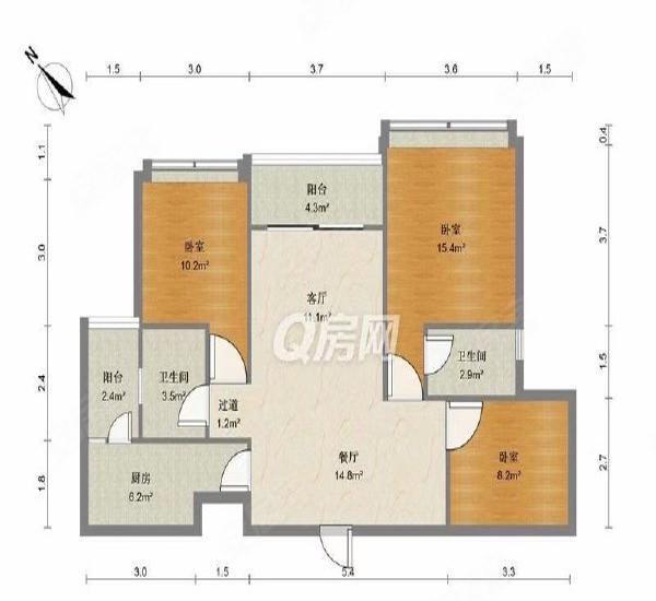雅居乐凯珀湾畔小区3室2厅2卫户型图2