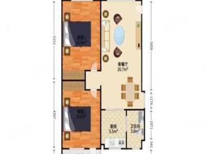 东康庭小区2室2厅1卫户型图2