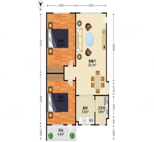 东康庭小区2室2厅1卫户型图