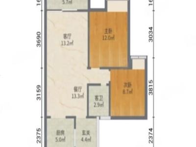 明海雅苑小区2室2厅1卫户型图2