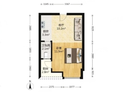 勤天汇小区1室1厅1卫户型图2