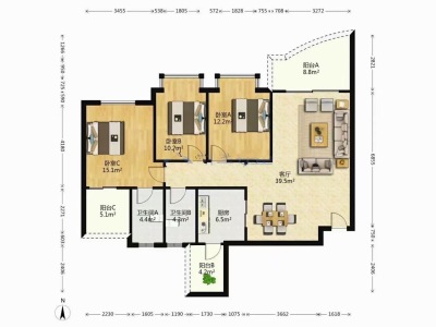 东方威尼斯小区1室2厅1卫户型图2