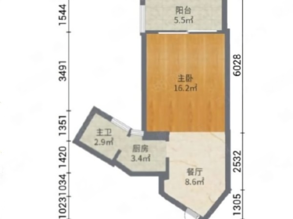 锦绣海湾城六期小区1室1厅1卫户型图3
