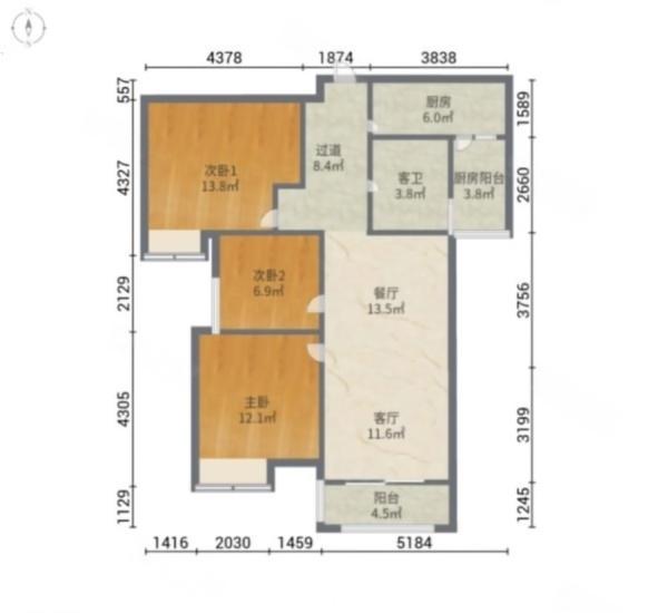 中海锦城小区3室2厅2卫户型图15