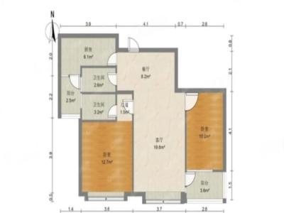 雅居乐岚晴湾畔小区2室2厅2卫户型图2