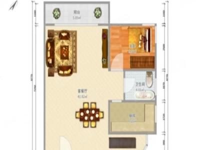 上品花园小区1室2厅1卫户型图1
