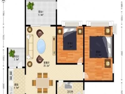 城市花园莲兴阁小区2室2厅2卫户型图3