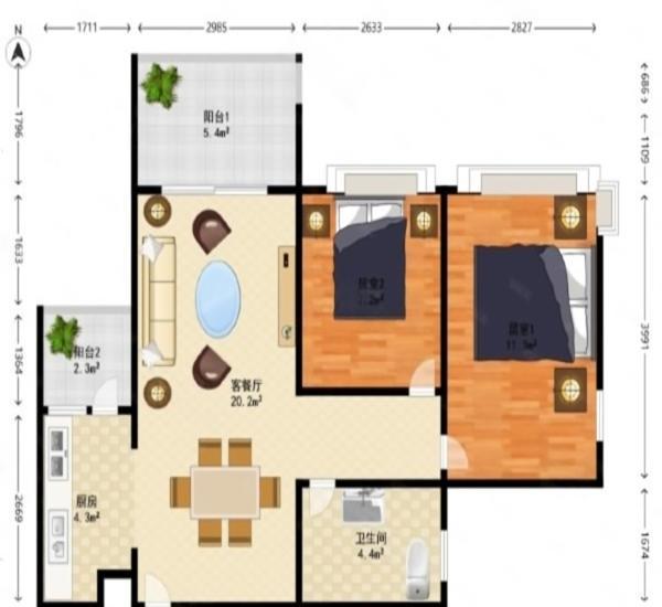 城市花园莲兴阁小区2室2厅2卫户型图