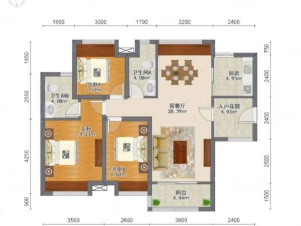 保利时代小区3室2厅户型图4