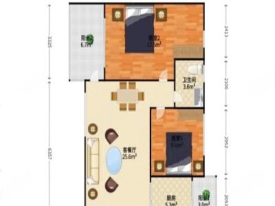 大信海岸家园东区小区2室2厅1卫户型图2