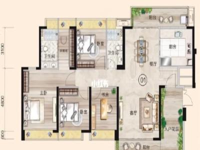 翠盈明珠小区4室2厅2卫户型图1