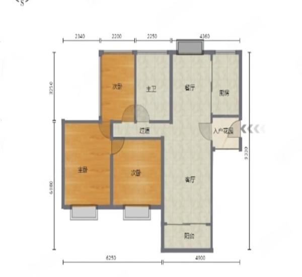 保利时代小区3室2厅1卫户型图4