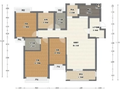 银豪富隆湾小区3室2厅2卫户型图1