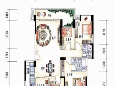 东方威尼斯小区3室2厅2卫户型图1