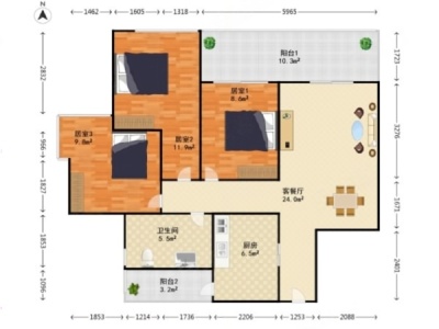 城东名门小区3室2厅1卫户型图1