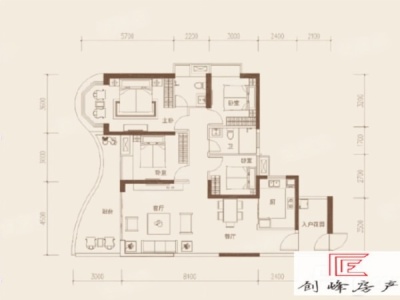 东方威尼斯小区4室2厅2卫户型图1