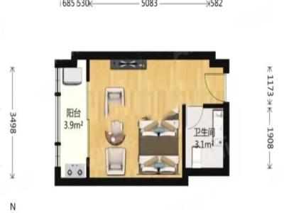 名雅豪庭二期小区1室1厅1卫户型图2