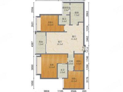 依云曦城小区4室2厅2卫户型图2