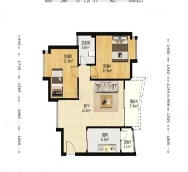 汇星豪庭小区2室2厅1卫户型图7
