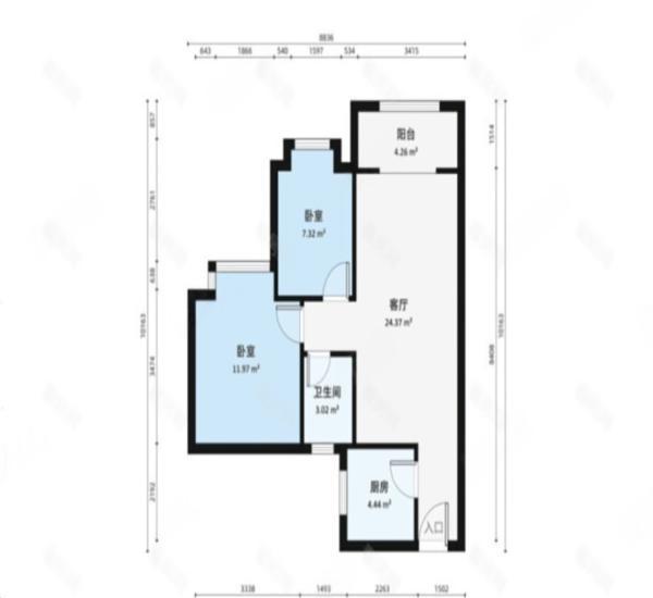 巴厘晓筑小区2室2厅1卫户型图4