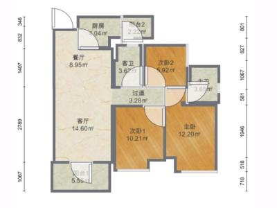 保利御江南小区3室2厅1卫户型图1
