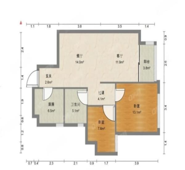 金凯乐花园小区2室2厅1卫户型图2